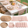6 Sets Boho Placemat Table Runner Napkin Rings, Pink, 12x72 by Gandeer