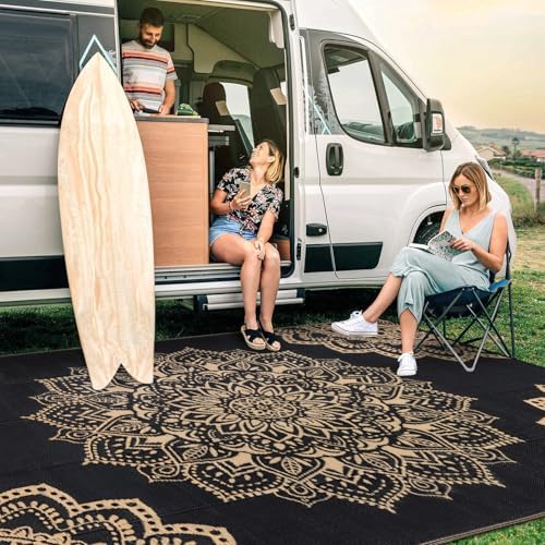 Yamaziot Outdoor Rug 8' x 10', Waterproof Reversible Plastic Straw Rug, Large Outdoor Rugs Mats RV, Picnic, Backyard, Balcony, Porch, Beach, Black Brown - Image 7