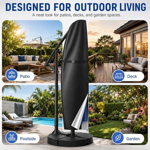 Patio Umbrella Cover for PURPLE LEAF Rectangle Cantilever Rectangular 10 x 13 ft, Outdoor Banana Umbrella Cover Water Resistant Heavy Duty Oxford Fabric, Side Post Patio Umbrella Storage Cover - Image 2