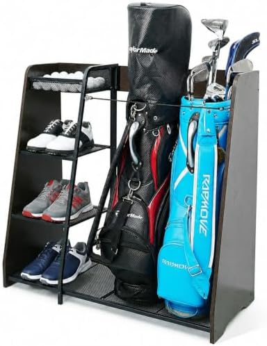 Golf Bag Storage Organizer for Garage Holds 2 Golf Bags by Ponsonbay
