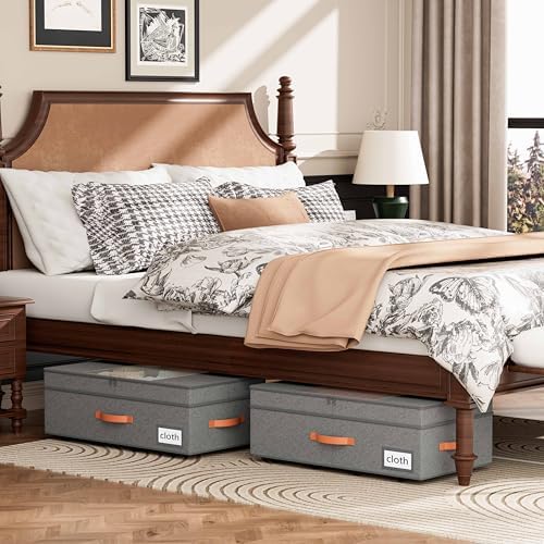 TOSKING 2-Pack Under Bed Storage Drawers with Wheels, 6 Vacuum Bags, Adjustable Height 7.9-10.2", Large 90L/80 lbs Clear Lid, 900D Oxford, Space Saver for Dorm Bedroom, Blankets, Clothes, Shoes, Gray - Image 2