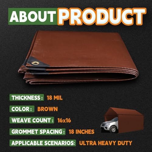 RAINDEWAY Tarp 12x24ft Brown Tarps Heavy Duty Waterproof 18Mil Extra Thick - Image 6