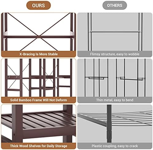 Homykic Bamboo Clothing Rack with 7 Shelves, 5 Rods, 70” Wide, Espresso - Image 4