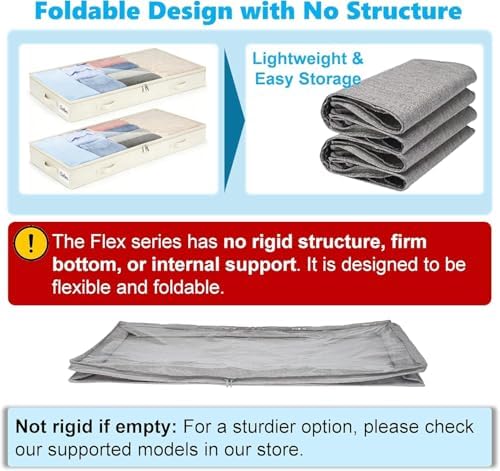 4 Inch Low Profile Under Bed Storage Drawer 4 Pack, Lightweight Underbed Clothes Storage Container Bins With NO STURCTURE, Shallow Storage Bag for Dorm & Home, With Clear Lids & Water-Resistant Fabric - Image 5