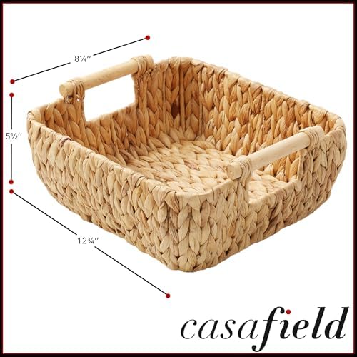 Casafield Set of 2 Water Hyacinth Oval Storage Baskets with Wooden Handles - Small, Woven Bin Organizers - Image 4