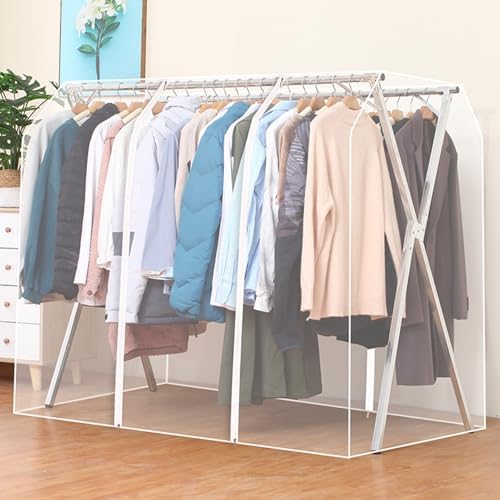 Clothes Rack Cover with Zipper, Dustproof Clothes Cover with 2 Durable Zipper Clothing Waterproof Protector, Designed for X-Type Coat Racks(Clear,200x130x95cm/79x51x37in) by Unknown