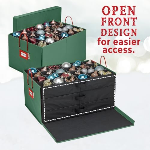 HOLDN’ STORAGE Christmas Ornament Storage Box with Dividers, Holds Up to 72 Ornaments (4 Inches), Large Organizer with 3 Stackable Trays - Green - Image 5