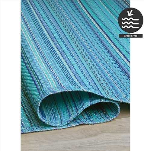FH Home Outdoor Rug - Waterproof, Fade Resistant, Reversible - Premium Recycled Plastic - Striped - Patio, Deck, Porch, Balcony - Havana - Turquoise Crease Free - 5 x 8 ft - Image 6