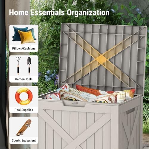 Mars Villa Deck Box, Waterproof Outdoor Storage Box, 31 Gallon, Grey - Image 4