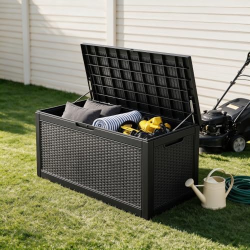 120 Gallon Deck Box,Lockable Outdoor Storage Box Gas Lift,Waterproof Black - Image 2