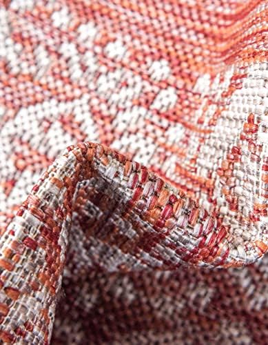 Unique Loom Outdoor Border Collection Area Rug - Floral Border (13' Square Rust Red/Ivory) - Image 6