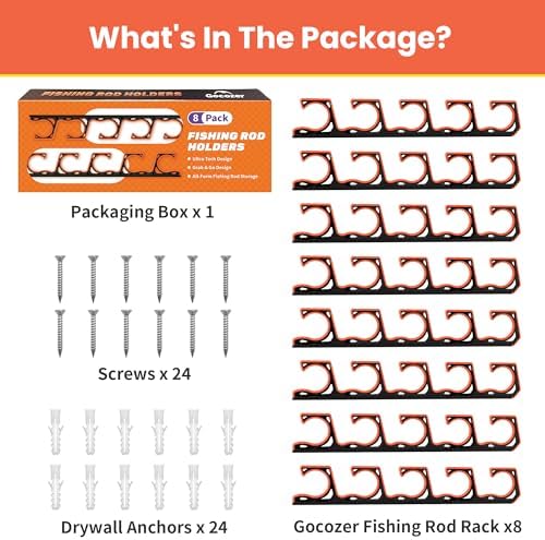 Gocozer Fishing Rod Holder for Garage, H5 Wall or Ceiling Mounted Fishing Pole Holders with Soft Protective Pad, Fishing Rod Storage Organizer, Horizontal Fishing Rod Wall Mount Nets Storage (8 PACK) - Image 7