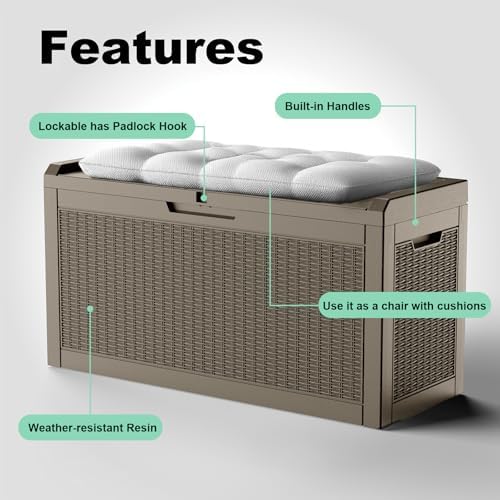 Vixzen 60 Gallon Outdoor Deck Box, Lockable Resin Waterproof Storage Box, UV Resistant, Weather Resistance, Outside Storage Bin for Gardening Tools, Pool Supplies (Grey, 60 Gallon) - Image 5