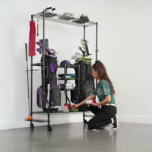 SafeRacks Golf Equipment Organizer Rack, Golf Bag Storage Rack for Garage, Fits 2 XL Bags & Accessories - Standard and Deluxe - Image 4