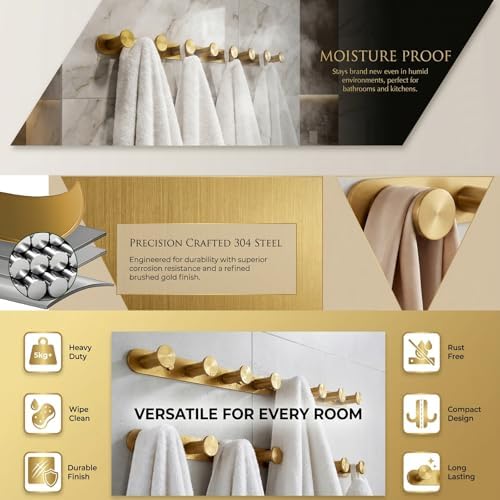 2-Pack Gold Wall Mounted Coat Rack with 8 Hooks, 304 Stainless Steel - Image 7