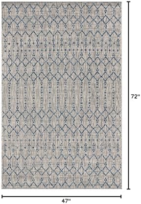 Eyely Moroccan Woven Area Rug 4X6 Light Gray/Navy, Indoor Outdoor Rug - Image 2