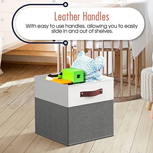 Ornavo Home 11x11 Foldable Fabric Storage Cube Bins, 6 Pack, White/Gray - Image 5