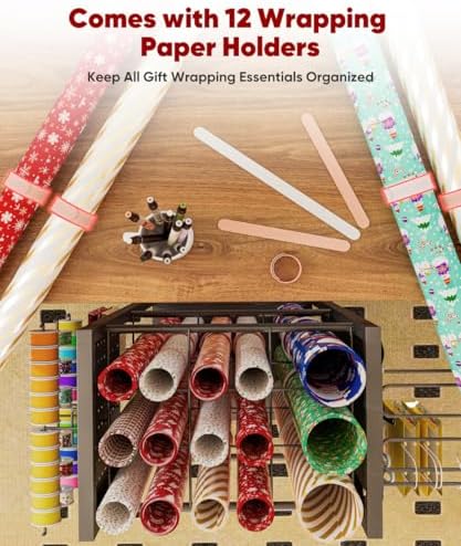 Wrapping Paper Storage Organizer with Wheels & Bag Storage, Black - Image 5