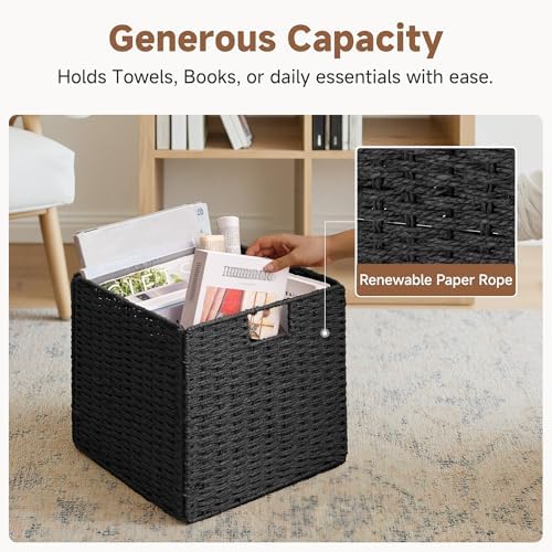 StorageWorks 13 inch Black Wicker Baskets for Storage,Foldable Black Basket - Image 4