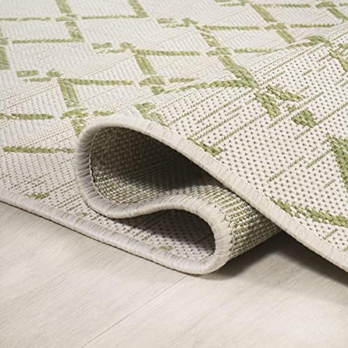 Eyely Moroccan Woven Square Rug 5X5 Cream/Green, Indoor Outdoor Rug - Image 7