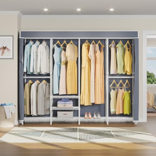 VIPEK V40C Covered Clothing Rack Heavy Duty with Cover, Custom Freestanding Closet with Adjustable Shelves Portable Wardrobe for Bedroom, White Metal with Grey Cover - Image 2