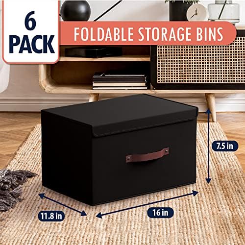 Ornavo Home 6 Pack Collapsible Storage Bins with Lid, 16.5x11.8x7.5, Black - Image 6