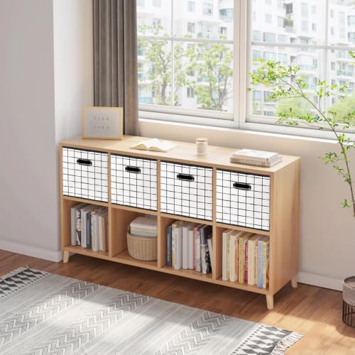 Fabric Cubby Storage Bins,13x13x13 Inches,Cube Organizer Bin Foldable Storage Boxes with Dual Handles Fabric Organizer Box and collapsible Storage basket,Set of 3,White grid - Image 4