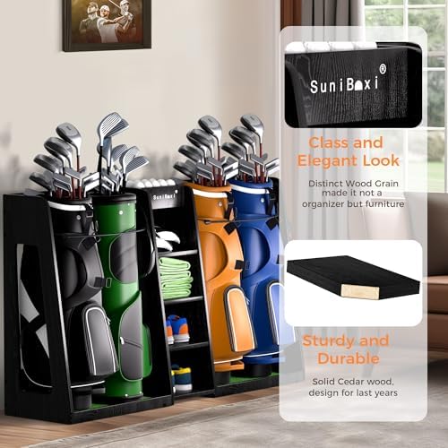 SuniBoxi Wooden Golf Bag Organizer for Garage, XL, Dark Black, 4 Bags - Image 6