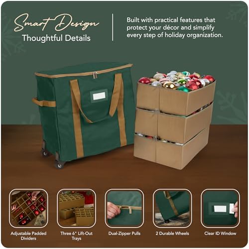 Covermates Rolling Adjustable Ornament Storage Bag, 19.25"W x 13"D x 18.5"H - Image 4