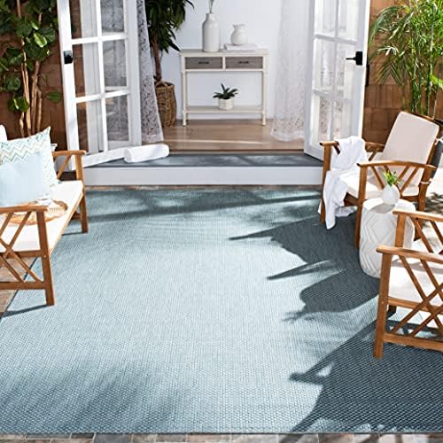 SAFAVIEH Washable Rug Outdoor Courtyard Collection - 7'10" Square, Aqua Blue & Grey, Non-Shedding & Easy Cleaning, Ideal for Patio, Backyard, Mudroom (CY8521-37121) by Unknown