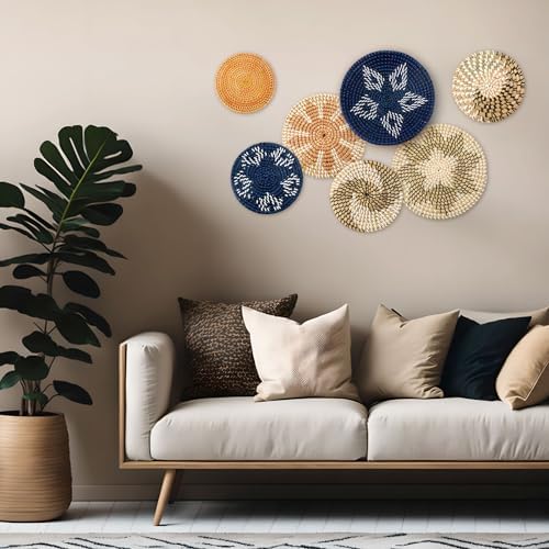 Xuhal 8 Pcs Boho Wall Basket Decor Decorative Bulrush Woven Basket Wall Decor Rustic Farmhouse Hanging Baskets for Kitchen Rustic Home Summer Decorations - Image 2