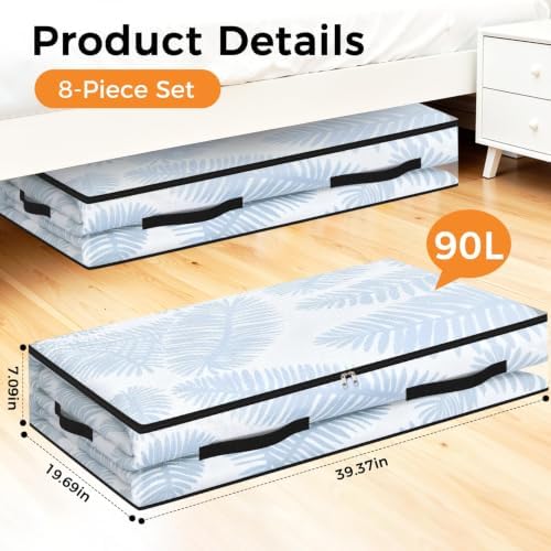 8 Pack Under Bed Storage Bags, 90L Foldable Clear Containers with Handles - Image 2