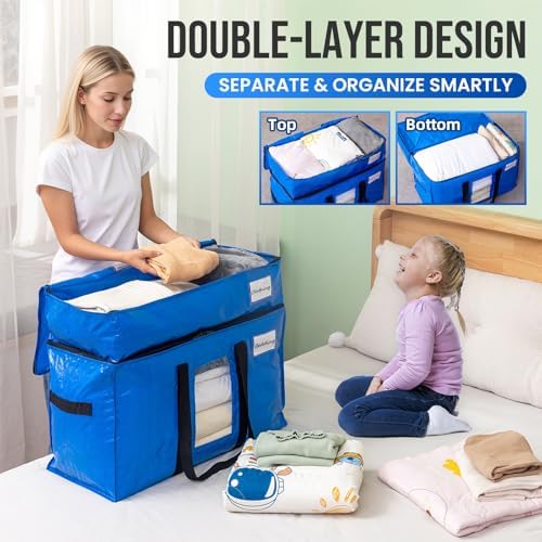 TAILI 2 Tier Moving Bags,4 Blue Silver Storage Bags with Visible Window - Image 3