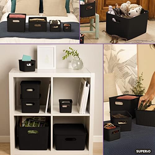 Superio Ribbed Collection - Decorative Plastic Basket Open Home Storage Bins Organizer, X-Large Brown (6 Pack) Container Boxes for Organizing Closet Storage Bins for Shelves 22 Liter/23 Quart - Image 5