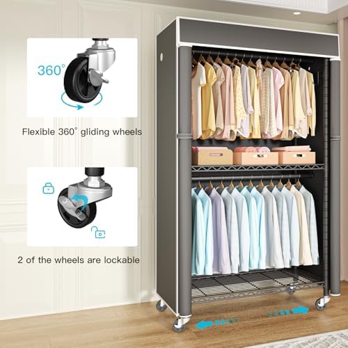 FUTASSI Black Clothing Rack with Dark Gray Cover, P1C Rolling Closets - Image 4