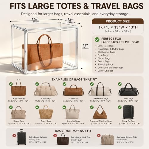 4 Pack XXX-Large Tote Organizer, Stackable Acrylic Handbag Organizer 17.7'' - Image 3