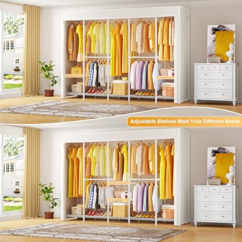 ULIFHOME H50C Clothes Rack with Cover, Large Covered Clothing Rack, White - Image 4