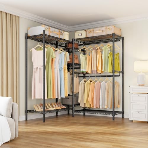 VIPEK L6 Plus Garment Racks Heavy Duty Clothes Rack Corner Closet Racks L Shaped Clothing Rack for Hanging Clothes, 5-Tier Freestanding Closets with 7 Adjustable Shelves, Max Load 1200LBS, Black - Image 2
