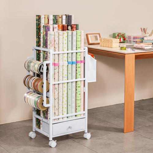 Aquzee Wrapping Paper Storage, Adjustable Gift Wrap Station with Drawer - Image 2