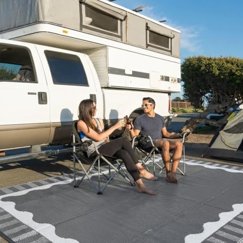 Garvee Large Scalloped Outdoor Rug 9x18 Patio Rugs Outdoor Waterproof,Grey - Image 2