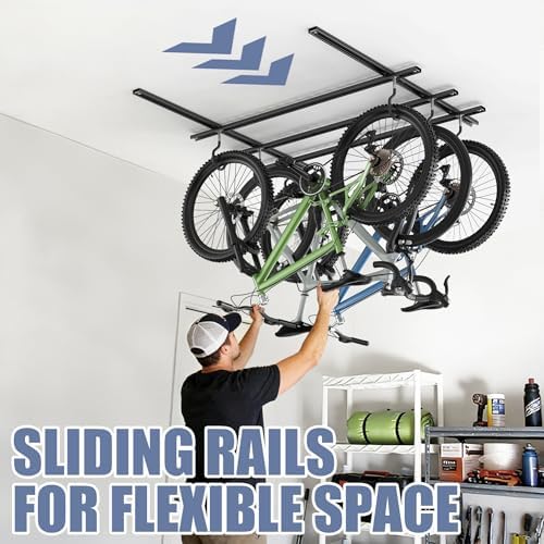 WALMANN Garage Ceiling Bike Rack, Adjustable Overhead Bicycle Storage System – Stores 3 Bikes Horizontally or 6 Bikes Vertically, Ceiling-Mount Bike Hanger for Road & Mountain Bikes - Image 6