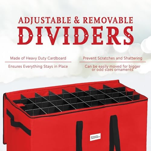Christmas Ornament Storage Container,Box Stores Up to 128-3 inch ornaments, Adjustable Dividers, Large Organizer Bin to Protect and Store Holiday Décor - Red - Image 6