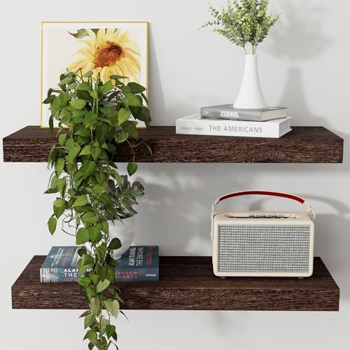 Axeman Floating Shelves, 2 Pack 8 Inch Deep Rustic Solid Wood Wall Shelves for Storage, Wall Mounted Display Shelving with Invisible Heavy-Duty Metal Bracket, 24" W x 8" D x 1.6" H, Rustic Brown - Image 6