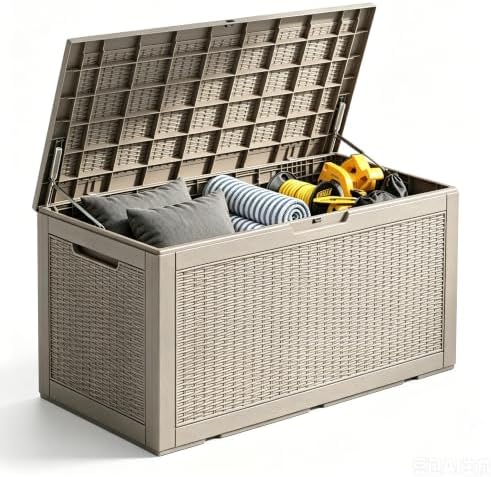 120 Gallon Deck Box,Lockable Outdoor Storage Box Gas Lift,Waterproof Grey by NUNULAB