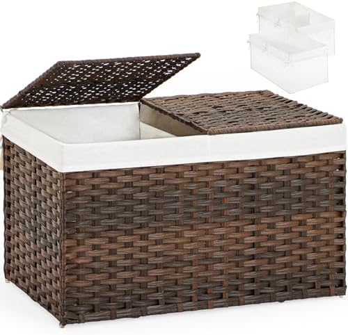 SETVSON Storage Basket with Lid PE Rattan Storage Basket 105L, Brown by SETVSON