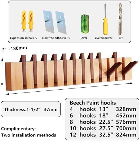 Paint Wood Wall Mounted Coat RackHooks Piano Key Hangers Natural Solid Wood Hanger Non-Woven Fabric Clothes Hangers for Closet, Kitchen, Bedroom, Bathroom, Entryway（Walnut-Beech 10 Hooks） - Image 3