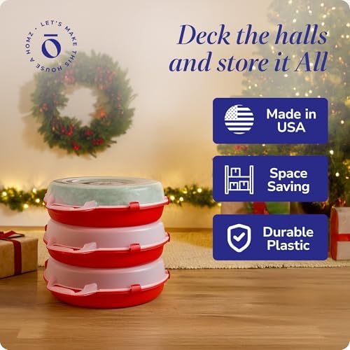 HOMZ Holiday Storage 24" Clear Plastic Wreath Container, Red, 3 Pack - Image 6