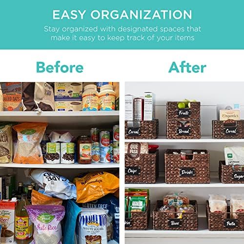 Best Choice Products Pantry Baskets Set of 2 16x12in Water Hyacinth Storage Baskets, Woven Wicker Kitchen Organizers with handles w/Chalkboard Label Chalk Marker - Brown - Image 3