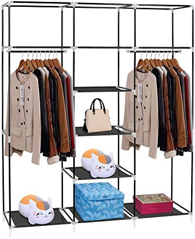 Knocbel Portable Closets Freestanding Closet Organzier Clothes Garment Rack with Storage Shelves & 2 Hanging Rods 59" W x 17" D x 68.9" H Black - Image 2