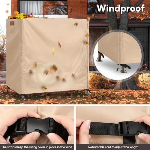 Outdoor Swing Covers for Patio Swing 2 Seater, 65" L x 50" D x 66" H, 2 Seat Swing Cover Waterproof, Porch Patio Swing Canopy Cover, Windproof UV Resistant All Weather Protector - Beige - Image 6